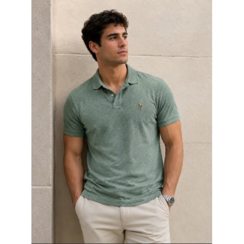 Polo Ralph Lauren Mens XL Pima Soft Touch Polo Shirt Heather Green Short Sleeve